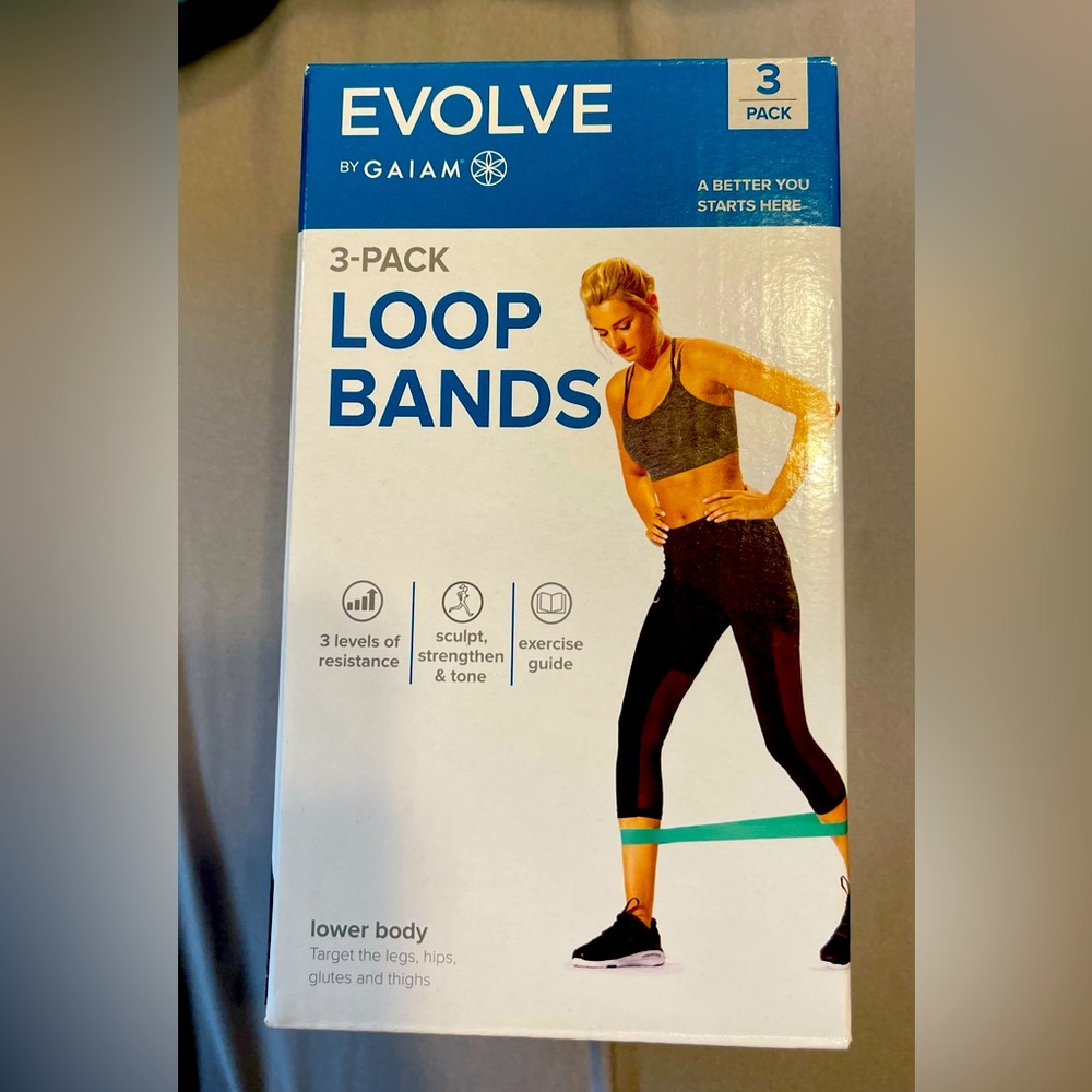 Evolve 3 pack loop bands for lower body workouts, light, medium and heavy band